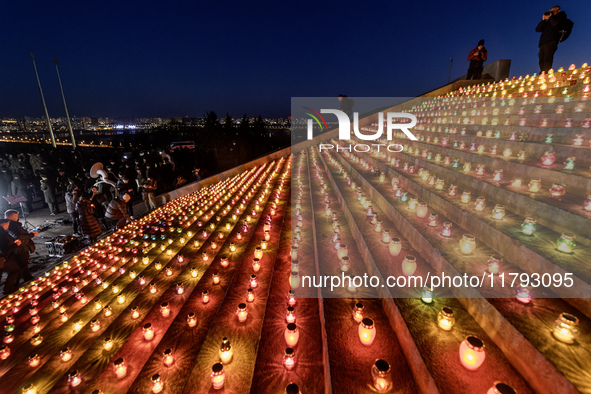 The action ''Light a Candle'' involves lighting 1,000 candles on the 1,000th day of the full-scale invasion of Russia into Ukraine in the sq...