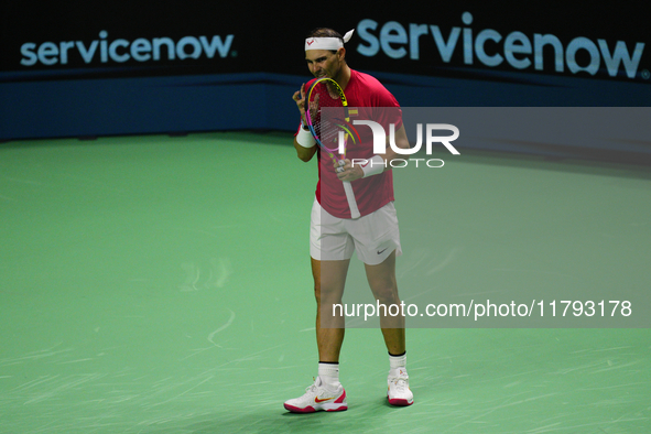 MALAGA, SPAIN - NOVEMBER 19: Rafa Nadal of Spain Team in his singles match against Botic van de Zandschulp of Netherlands in the Quarter-Fin...