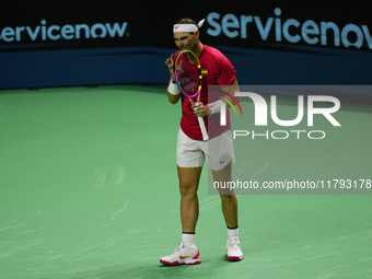 MALAGA, SPAIN - NOVEMBER 19: Rafa Nadal of Spain Team in his singles match against Botic van de Zandschulp of Netherlands in the Quarter-Fin...