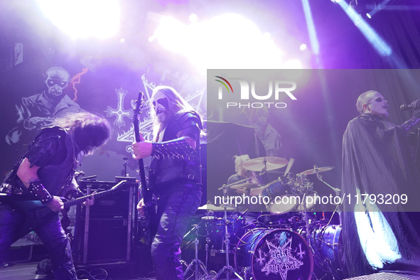 Members of the Swedish black metal band Dark Funeral perform during the Gwar The Stoned Age Tour at The Factory in Deep Ellum in Dallas, Tex...