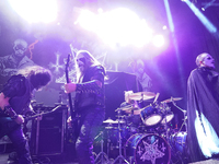 Members of the Swedish black metal band Dark Funeral perform during the Gwar The Stoned Age Tour at The Factory in Deep Ellum in Dallas, Tex...