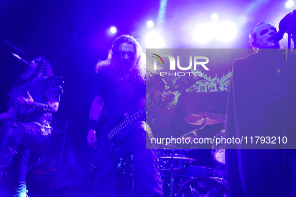 Members of the Swedish black metal band Dark Funeral perform during the Gwar The Stoned Age Tour at The Factory in Deep Ellum in Dallas, Tex...