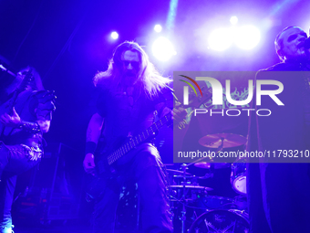 Members of the Swedish black metal band Dark Funeral perform during the Gwar The Stoned Age Tour at The Factory in Deep Ellum in Dallas, Tex...