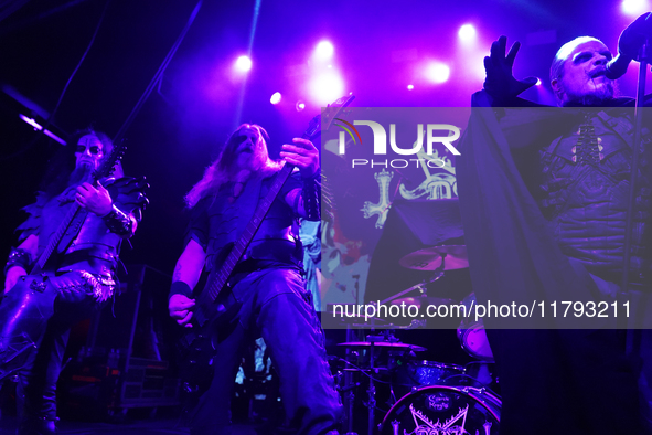 Members of the Swedish black metal band Dark Funeral perform during the Gwar The Stoned Age Tour at The Factory in Deep Ellum in Dallas, Tex...