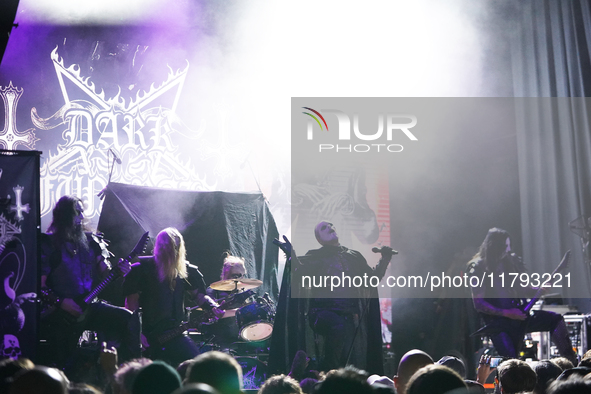 Members of the Swedish black metal band Dark Funeral perform during the Gwar The Stoned Age Tour at The Factory in Deep Ellum in Dallas, Tex...