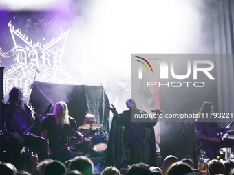 Members of the Swedish black metal band Dark Funeral perform during the Gwar The Stoned Age Tour at The Factory in Deep Ellum in Dallas, Tex...