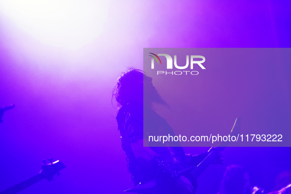 Members of the Swedish black metal band Dark Funeral perform during the Gwar The Stoned Age Tour at The Factory in Deep Ellum in Dallas, Tex...