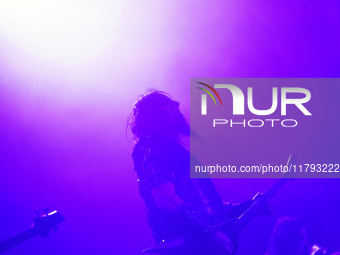 Members of the Swedish black metal band Dark Funeral perform during the Gwar The Stoned Age Tour at The Factory in Deep Ellum in Dallas, Tex...