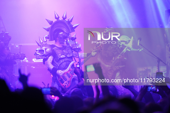 Members of the American heavy metal band GWAR perform during the Gwar The Stoned Age Tour at The Factory in Deep Ellum in Dallas, Texas, on...