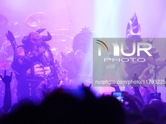 Members of the American heavy metal band GWAR perform during the Gwar The Stoned Age Tour at The Factory in Deep Ellum in Dallas, Texas, on...