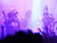 Members of the American heavy metal band GWAR perform during the Gwar The Stoned Age Tour at The Factory in Deep Ellum in Dallas, Texas, on...