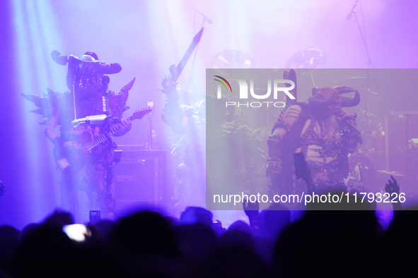 Members of the American heavy metal band GWAR perform during the Gwar The Stoned Age Tour at The Factory in Deep Ellum in Dallas, Texas, on...