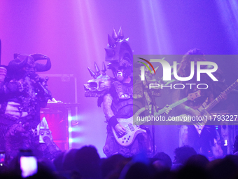 Members of the American heavy metal band GWAR perform during the Gwar The Stoned Age Tour at The Factory in Deep Ellum in Dallas, Texas, on...