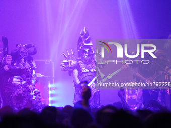 Members of the American heavy metal band GWAR perform during the Gwar The Stoned Age Tour at The Factory in Deep Ellum in Dallas, Texas, on...