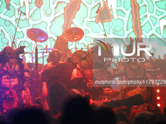 Members of the American heavy metal band GWAR perform during the Gwar The Stoned Age Tour at The Factory in Deep Ellum in Dallas, Texas, on...