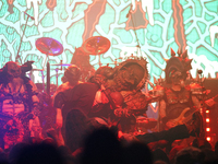 Members of the American heavy metal band GWAR perform during the Gwar The Stoned Age Tour at The Factory in Deep Ellum in Dallas, Texas, on...