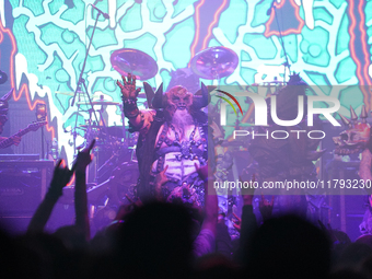 Members of the American heavy metal band GWAR perform during the Gwar The Stoned Age Tour at The Factory in Deep Ellum in Dallas, Texas, on...