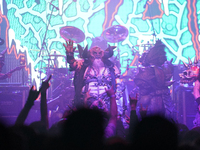 Members of the American heavy metal band GWAR perform during the Gwar The Stoned Age Tour at The Factory in Deep Ellum in Dallas, Texas, on...