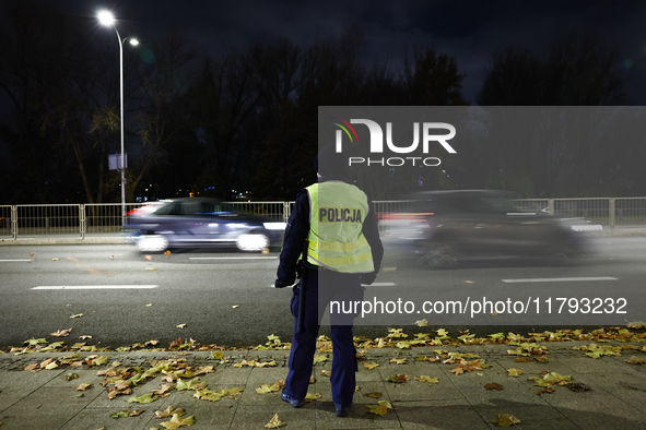 A police officer before UEFA Nations League match Poland - Scotland at National Stadium in Warsaw, Poland on November 18, 2024. 