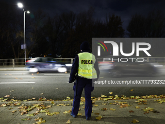 A police officer before UEFA Nations League match Poland - Scotland at National Stadium in Warsaw, Poland on November 18, 2024. (