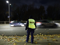 A police officer before UEFA Nations League match Poland - Scotland at National Stadium in Warsaw, Poland on November 18, 2024. (