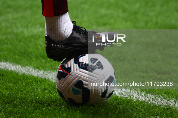 Nike Tiempo shoe and Nike ball before UEFA Nations League match Poland - Scotland at National Stadium in Warsaw, Poland on November 18, 2024...