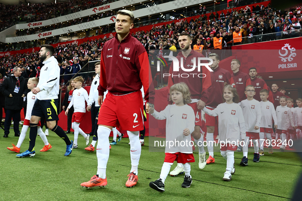 Polish team before UEFA Nations League match Poland - Scotland at National Stadium in Warsaw, Poland on November 18, 2024. 