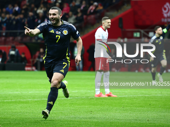 John McGinn celebrates the goal during UEFA Nations League match Poland - Scotland at National Stadium in Warsaw, Poland on November 18, 202...