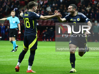 Ben Doak and John McGinn celebrate the goal during UEFA Nations League match Poland - Scotland at National Stadium in Warsaw, Poland on Nove...