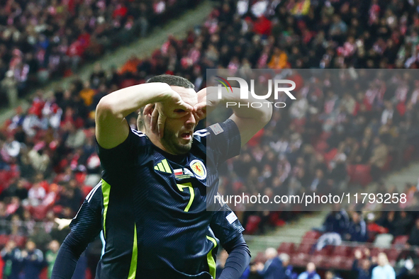 John McGinn celebrates the goal during UEFA Nations League match Poland - Scotland at National Stadium in Warsaw, Poland on November 18, 202...