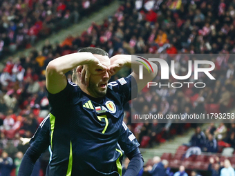 John McGinn celebrates the goal during UEFA Nations League match Poland - Scotland at National Stadium in Warsaw, Poland on November 18, 202...