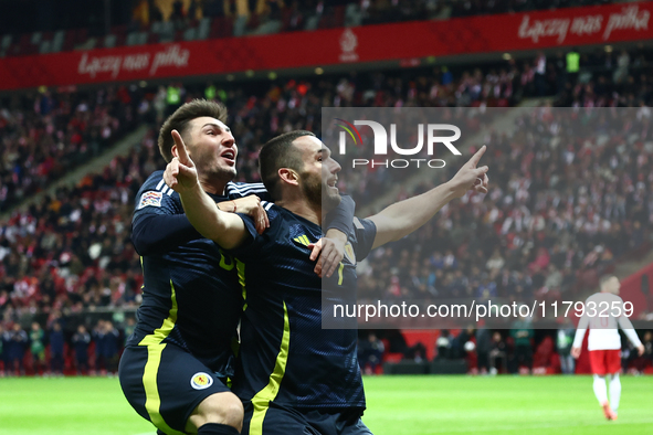 Ben Doak and John McGinn celebrate the goal during UEFA Nations League match Poland - Scotland at National Stadium in Warsaw, Poland on Nove...