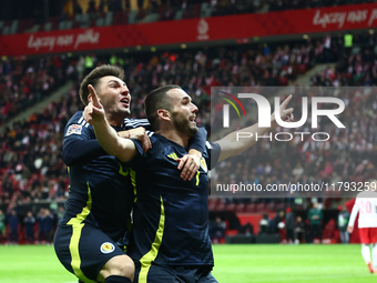 Ben Doak and John McGinn celebrate the goal during UEFA Nations League match Poland - Scotland at National Stadium in Warsaw, Poland on Nove...