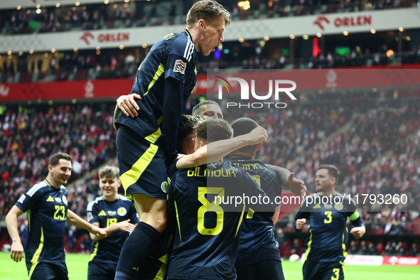 Scott McTominay celebrates the goal during UEFA Nations League match Poland - Scotland at National Stadium in Warsaw, Poland on November 18,...