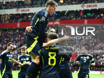 Scott McTominay celebrates the goal during UEFA Nations League match Poland - Scotland at National Stadium in Warsaw, Poland on November 18,...