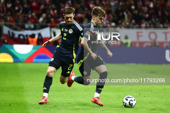 Anthony Ralston and Ben Doak during UEFA Nations League match Poland - Scotland at National Stadium in Warsaw, Poland on November 18, 2024. 