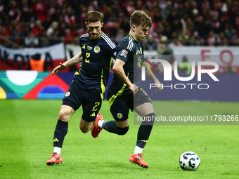 Anthony Ralston and Ben Doak during UEFA Nations League match Poland - Scotland at National Stadium in Warsaw, Poland on November 18, 2024....