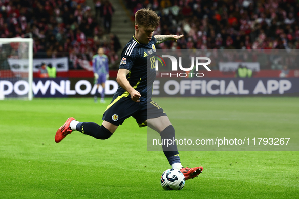 Ben Doak during UEFA Nations League match Poland - Scotland at National Stadium in Warsaw, Poland on November 18, 2024. 