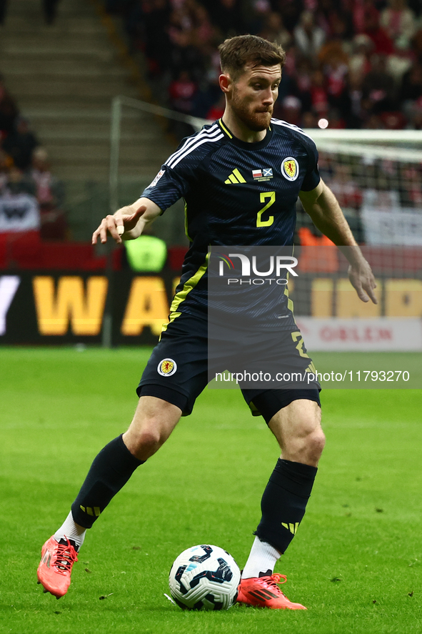 Anthony Ralston during UEFA Nations League match Poland - Scotland at National Stadium in Warsaw, Poland on November 18, 2024. 