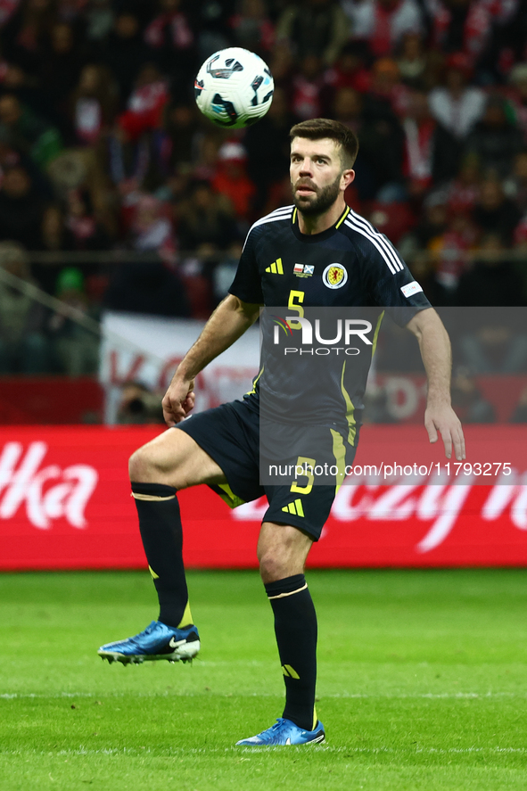 Grant Hanley during UEFA Nations League match Poland - Scotland at National Stadium in Warsaw, Poland on November 18, 2024. 