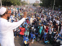 Indian Muslims shout slogans during a protest against the Anti-Waqf Amendment Bill in Kolkata, India, on November 19, 2024. More than 60 tho...