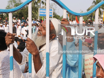 Indian Muslims shout slogans during a protest against the Anti-Waqf Amendment Bill in Kolkata, India, on November 19, 2024. More than 60 tho...