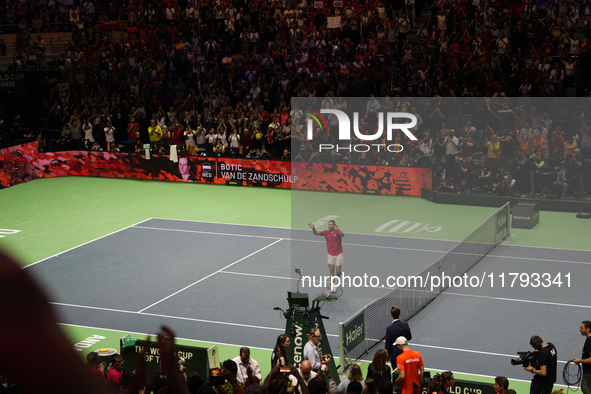 MALAGA, SPAIN - NOVEMBER 19: Rafa Nadal of Spain Team in his singles match against Botic van de Zandschulp of Netherlands in the Quarter-Fin...