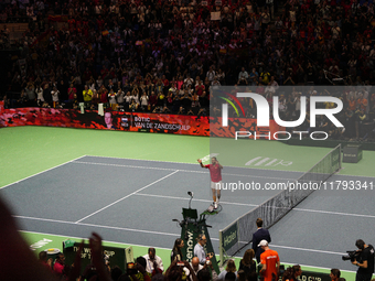 MALAGA, SPAIN - NOVEMBER 19: Rafa Nadal of Spain Team in his singles match against Botic van de Zandschulp of Netherlands in the Quarter-Fin...