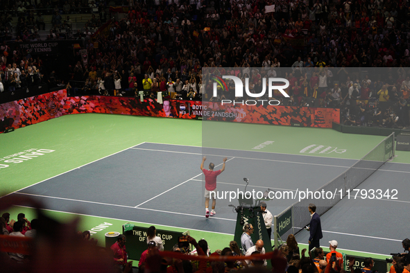 MALAGA, SPAIN - NOVEMBER 19: Rafa Nadal of Spain Team in his singles match against Botic van de Zandschulp of Netherlands in the Quarter-Fin...