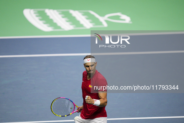 MALAGA, SPAIN - NOVEMBER 19: Rafa Nadal of Spain Team in his singles match against Botic van de Zandschulp of Netherlands in the Quarter-Fin...