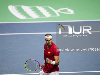 MALAGA, SPAIN - NOVEMBER 19: Rafa Nadal of Spain Team in his singles match against Botic van de Zandschulp of Netherlands in the Quarter-Fin...