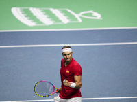 MALAGA, SPAIN - NOVEMBER 19: Rafa Nadal of Spain Team in his singles match against Botic van de Zandschulp of Netherlands in the Quarter-Fin...