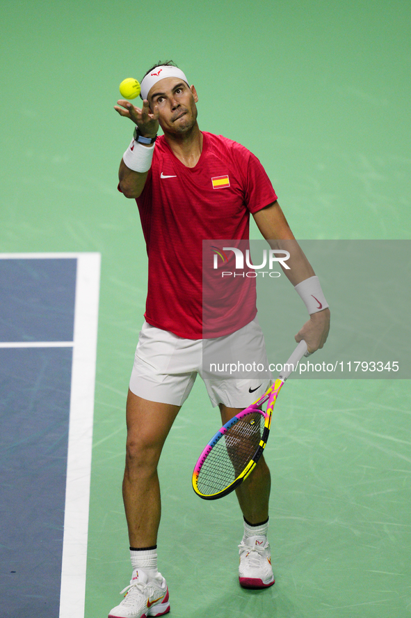 MALAGA, SPAIN - NOVEMBER 19: Rafa Nadal of Spain Team in his singles match against Botic van de Zandschulp of Netherlands in the Quarter-Fin...