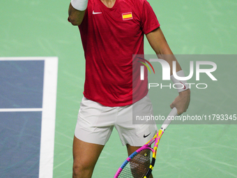 MALAGA, SPAIN - NOVEMBER 19: Rafa Nadal of Spain Team in his singles match against Botic van de Zandschulp of Netherlands in the Quarter-Fin...